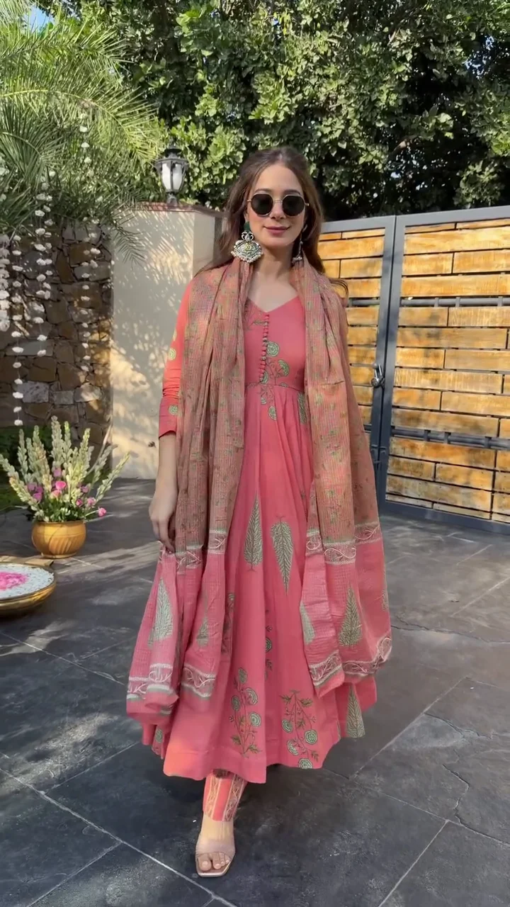 Women's Printed Anarkali Kurta Set with Dupatta Elegant Festive Party Wear